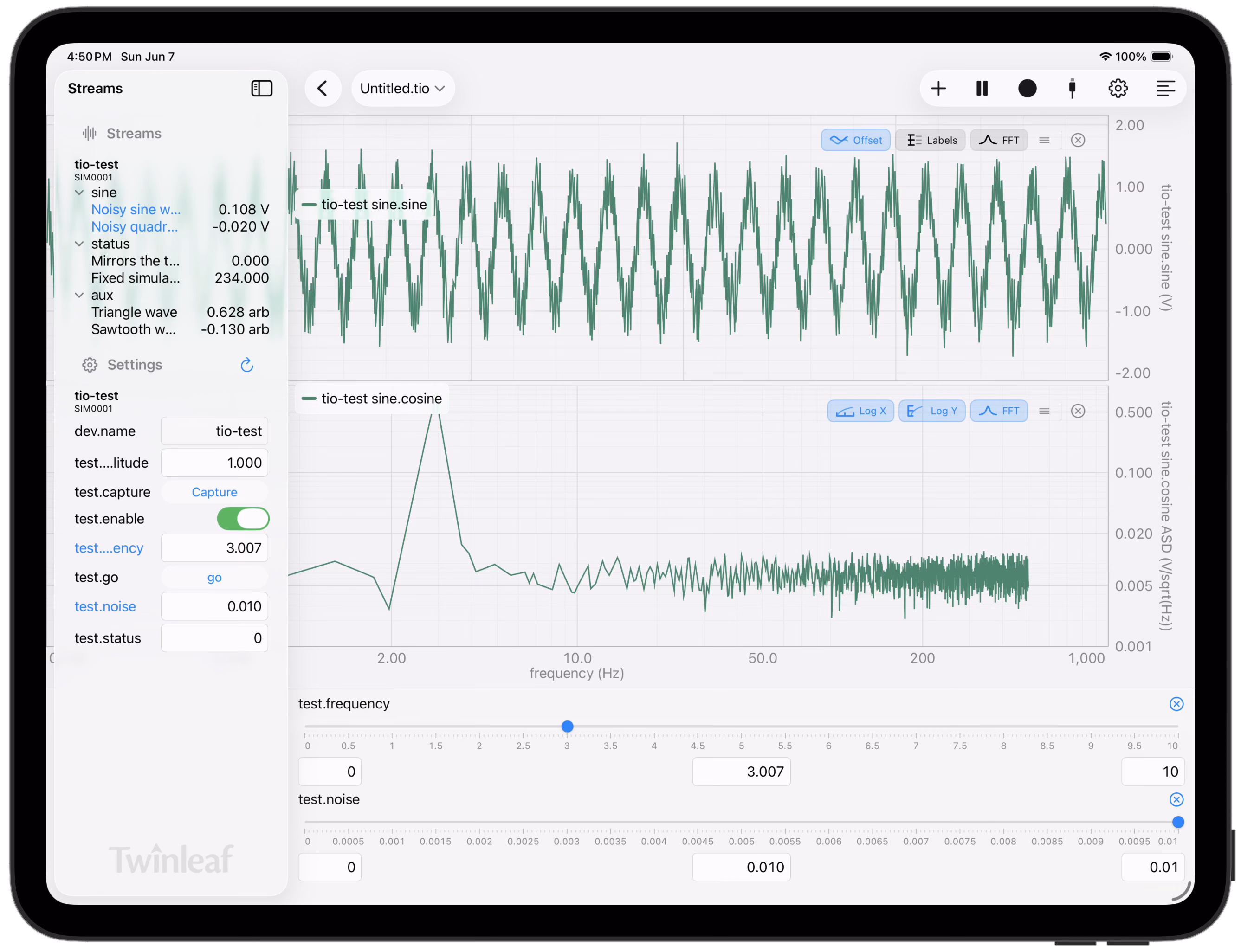 Twinleaf App on iPad