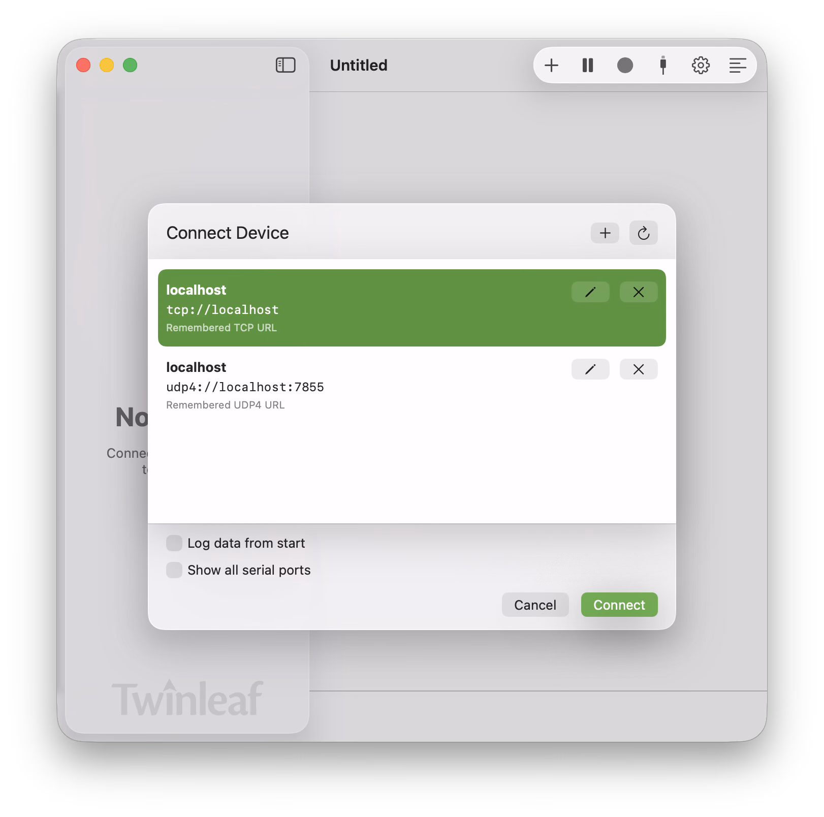 Connect Device window